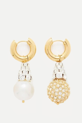 Mismatched Crystal & Gold-Plated Hoop Earrings from Timeless Pearly