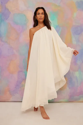 One Sleeve Chiffon Slanted Midi Dress from Nakd