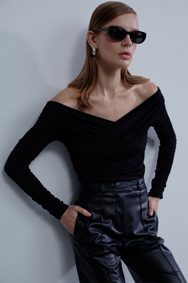 Monique Draped Jersey Blouse