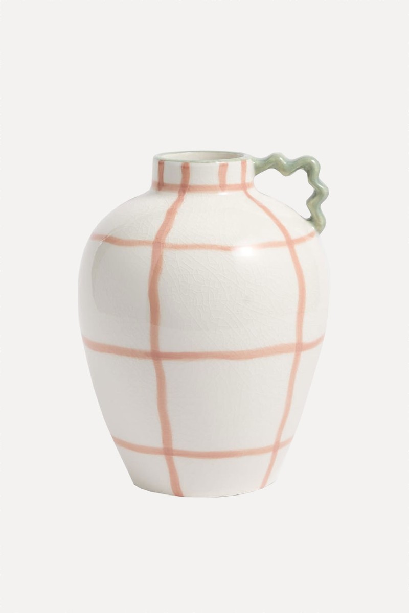 Large Wiggle Check Ceramic Jug Vase