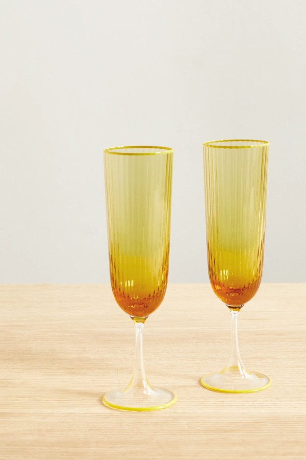 Set Of 2 Gold-Plated Murano Glass Champagne Flutes from Aquazzura Casa