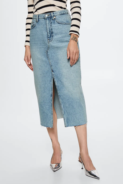 Slit Denim Midi Skirt from Mango