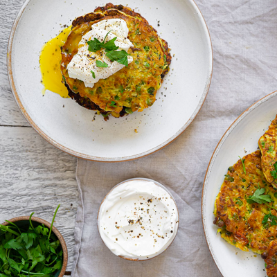 Courgette, Pea & Feta Fritters