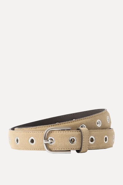 Eyelet-Embellished Suede Belt from Toteme