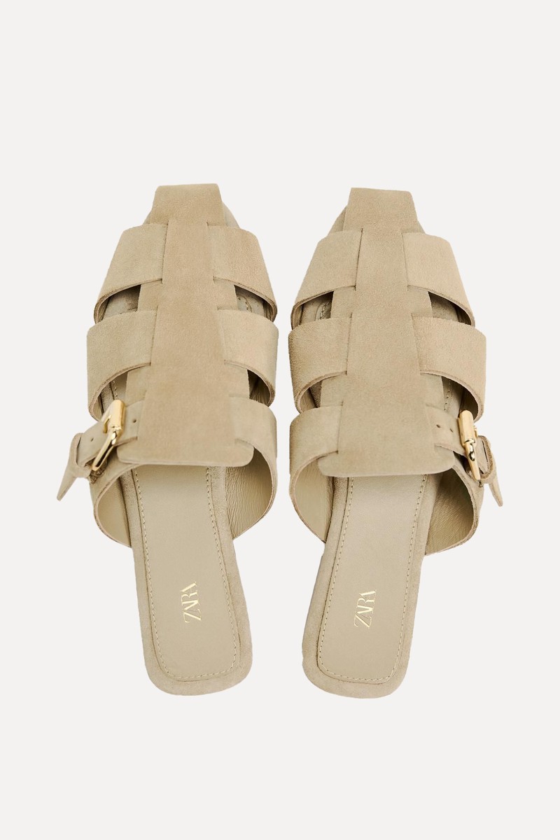 Split Leather Mules With Buckle from Zara