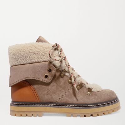 Shearling & Leather-Trimmed Suede Ankle Boots from See By Chloé