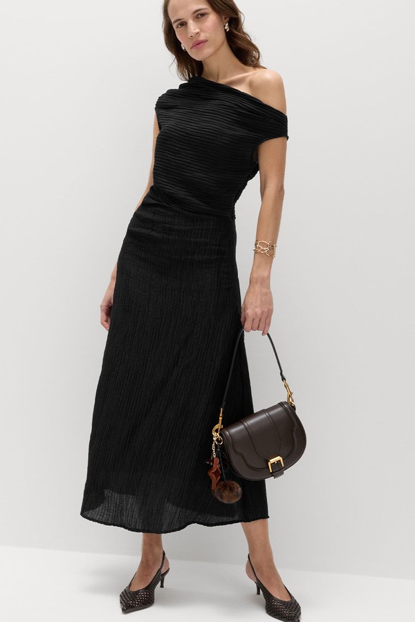 Lyocell Rich Draped Textured Midi Column Dress 