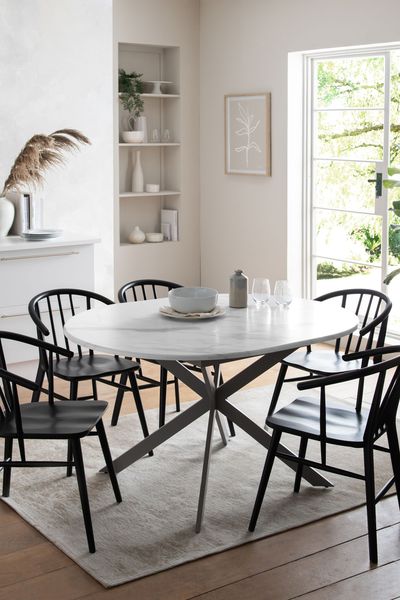 White Marble Effect Extending Dining Table