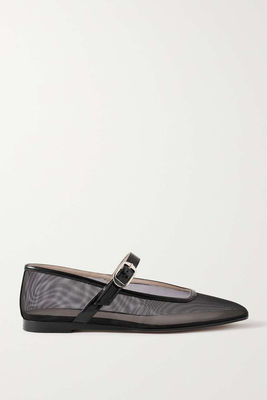 Patent Leather-Trimmed Mesh Mary Jane Ballet Flats from Le Monde Beryl