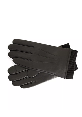 Black Knitted Cuff Leather Gloves from Barneys Originals