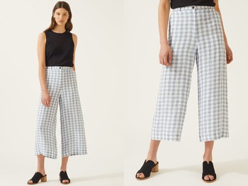 Linen Gingham Wide Crop Trouser