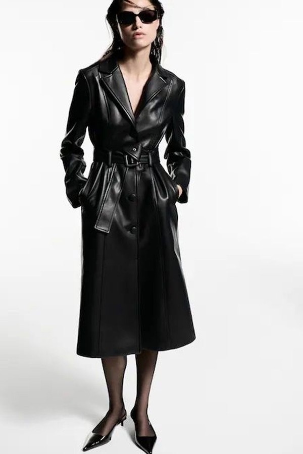 Leather-Effect Coat With Fur-Effect Trim from Mango