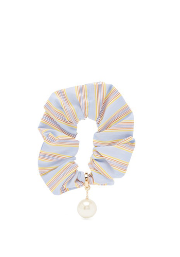 Pearl-Embellished Striped Scrunchie from Miu Miu