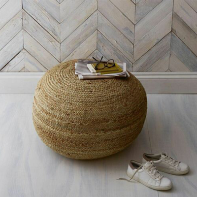 Round Jute Pouffe Natural Rustic Seating Stool Home Furniture