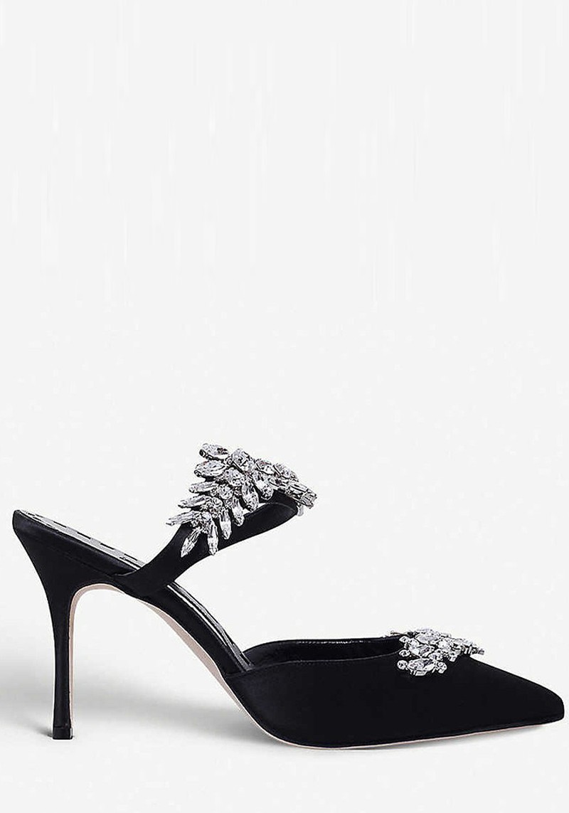 Lurum 90 Crystal Embellished Satin Mules from Manolo Blahnik