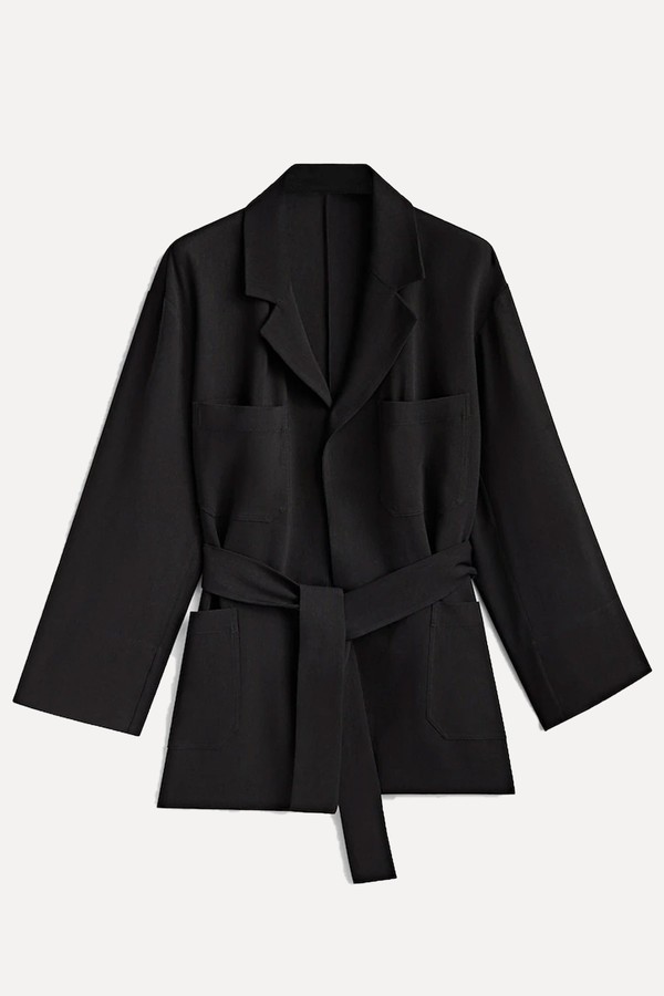 Flowing Blazer With Linen & Tie Detail from Massimo Dutti