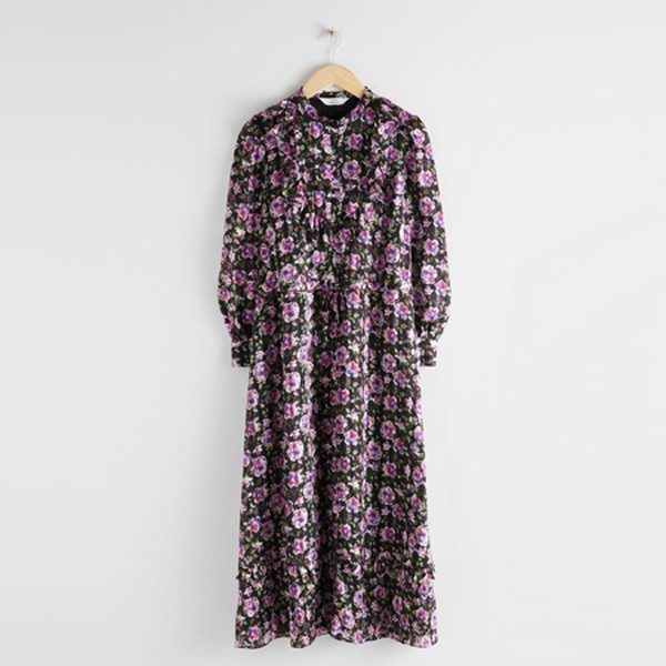 Printed Ruffle Bib Midi Dress from & Other Stories