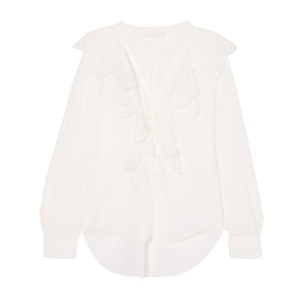 Lace-Trimmed Silk Crepe De Chine Top from Chloé