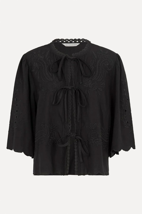 Cindy Embroidered Tie Front Top