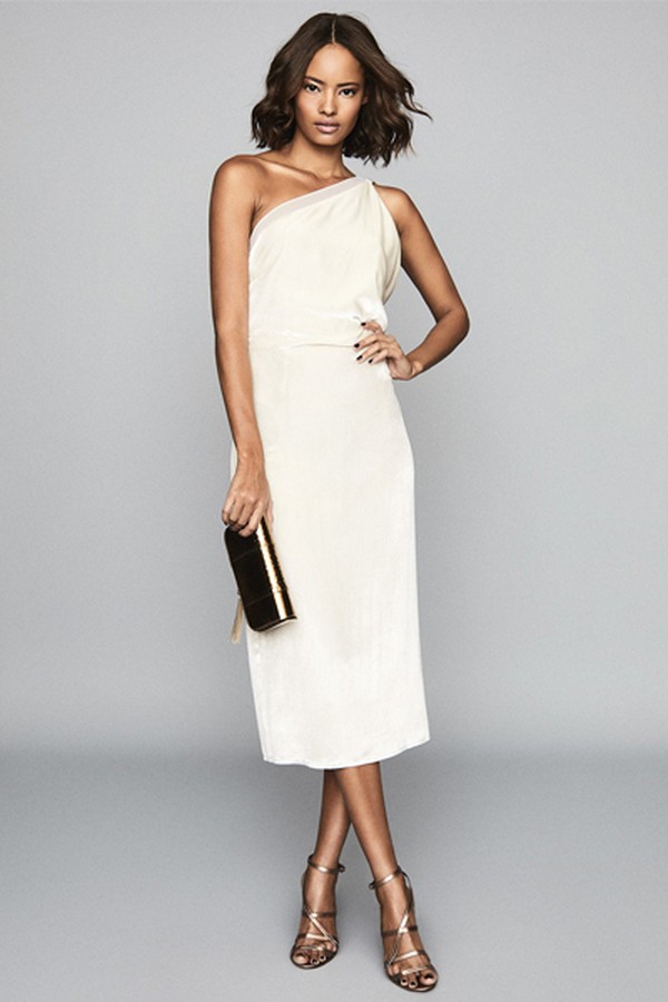 Eden Velvet One Shoulder Dress In Ivory