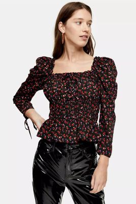 Ditsy Ruched Prairie Blouse
