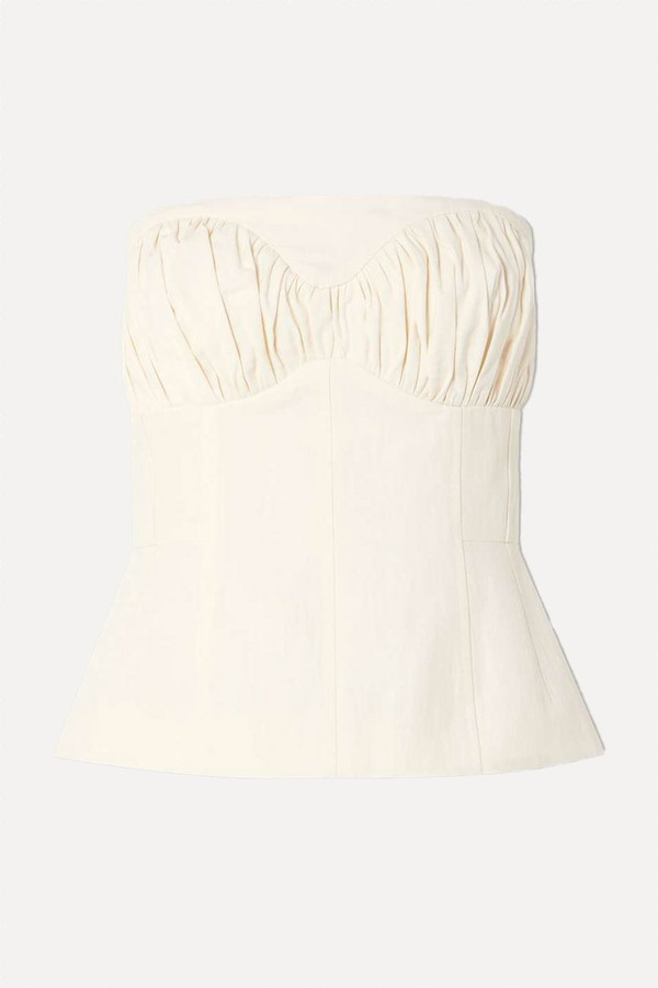 Ruby Gathered Linen-Blend Twill Peplum Bustier Top from Tove