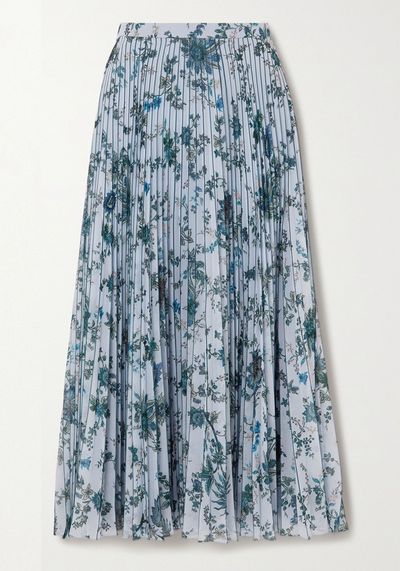 Nesrine Pleated Floral-Print Crepe De Chine Midi Skirt from Erdem