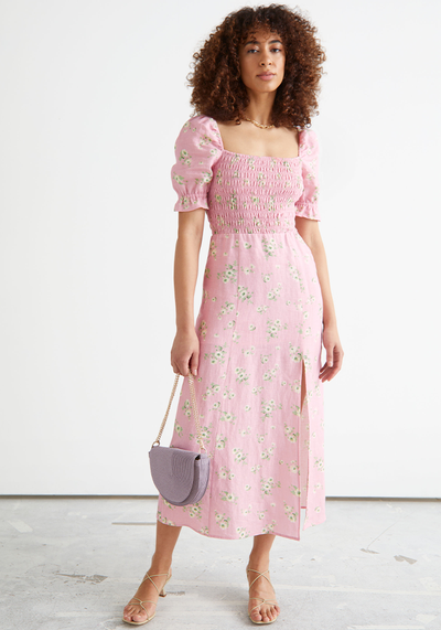 Printed Puff Sleeve Linen Midi Dress from & Other Stories