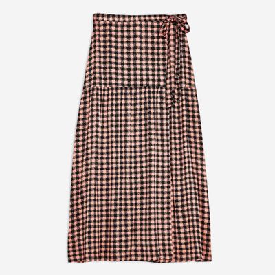 Check Wrap Midi Skirt