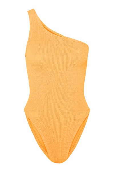 Nancy One-Shoulder Seersucker Swimsuit from Hunza G