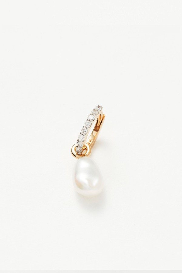 Fine Diamond & Pearl Charm Hoop Earrings 