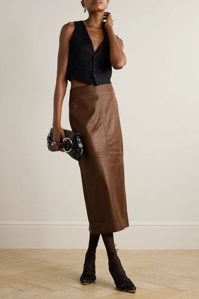 Selly Paneled Leather Midi Skirt from Nour Hammour