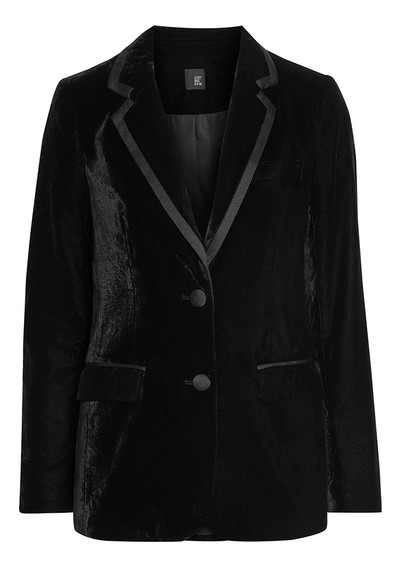 The Lauren Satin-Trimmed Velvet Blazer from Laura Bailey X Iris & Ink