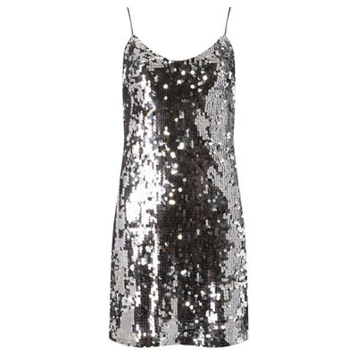 Silver Sequin Slip Dress