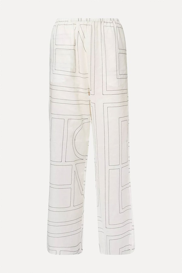 Monogram-Print Wide-Leg Cotton-Blend Pajama Bottoms from Toteme