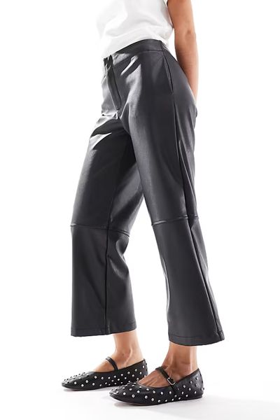  Petite Faux Leather Cropped Trousers  from asos