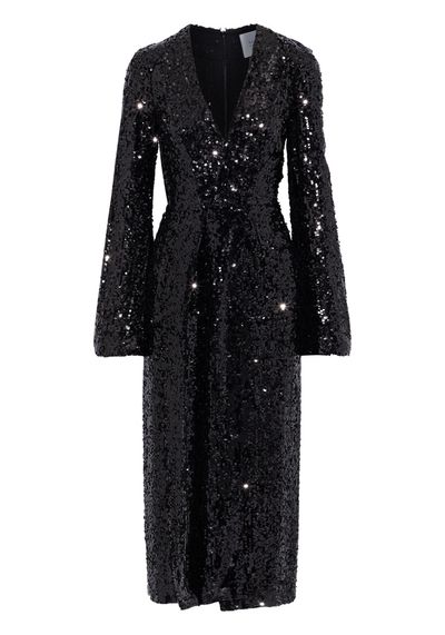 Moonlight Wrap-Effect Sequined Midi Dress from Galvan London