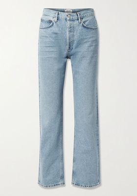 Lana Distressed Organic Mid-Rise Straight-Leg Jeans from AGOLDE