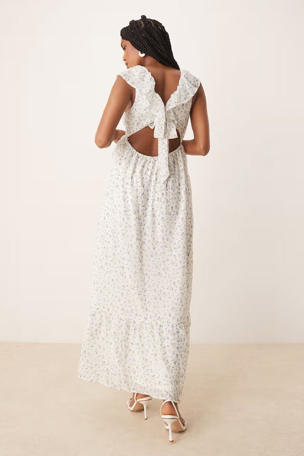 Frill Detail Maxi Dress In Ditsy Floral from Vila