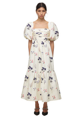 Vintage Floral-Print Crepe Midi Dress