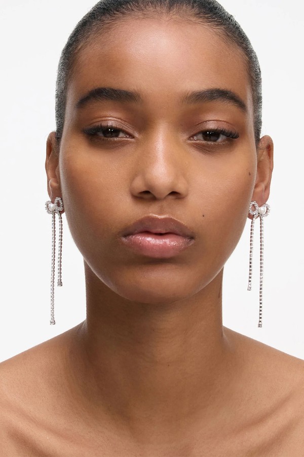 Crystal Droplet Bow Earrings from Self-Portrait