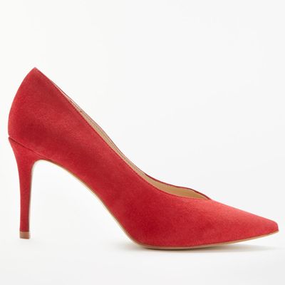 Aurrora V Cut Stiletto Heel Court Shoes, Red Suede from John Lewis