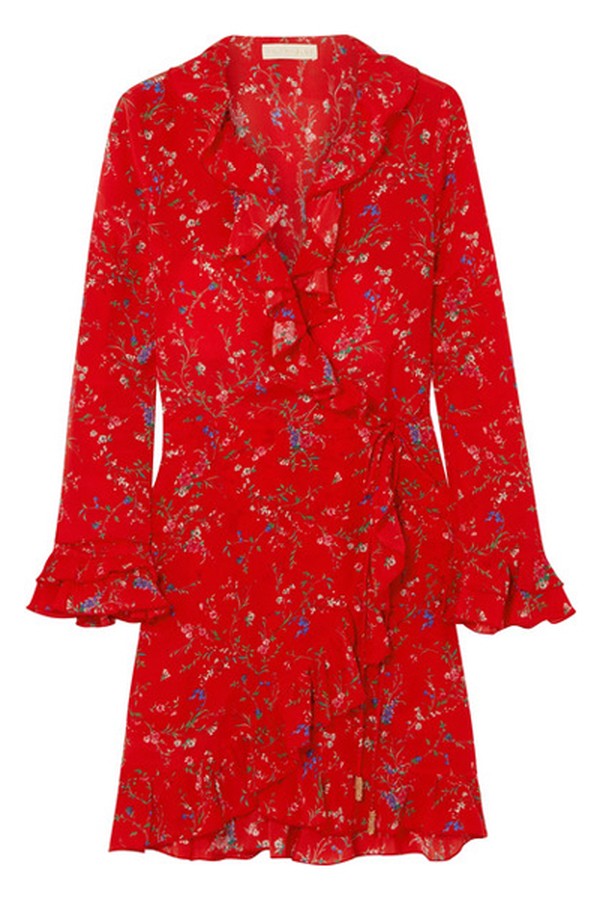 Fiesta Ruffled Floral-Print Silk Wrap Dress from Paloma Blue