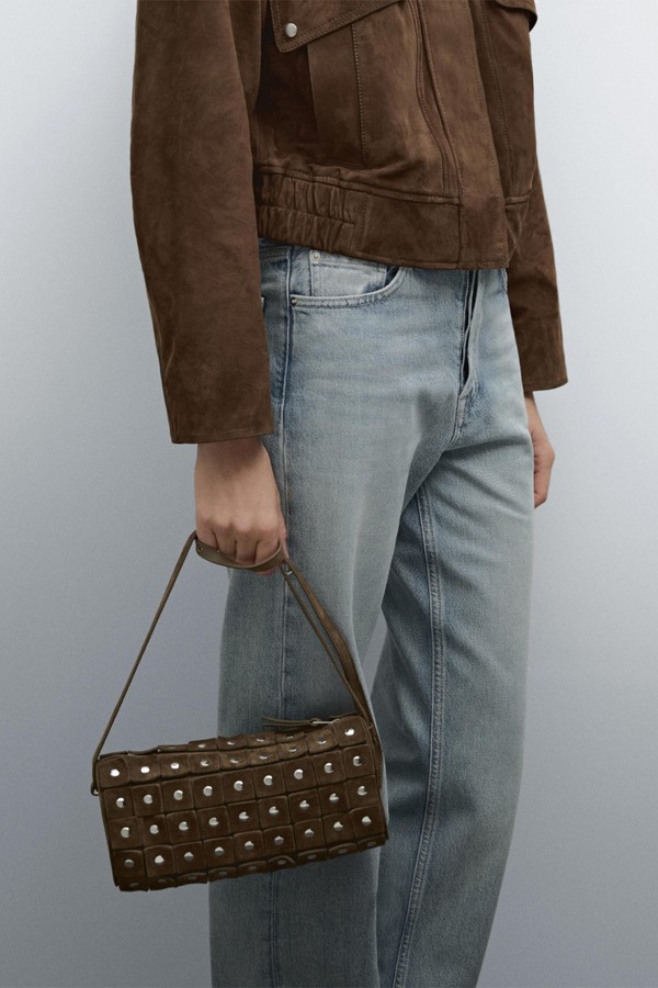 Studded Split Suede Barrel Bag from Massimo Dutti