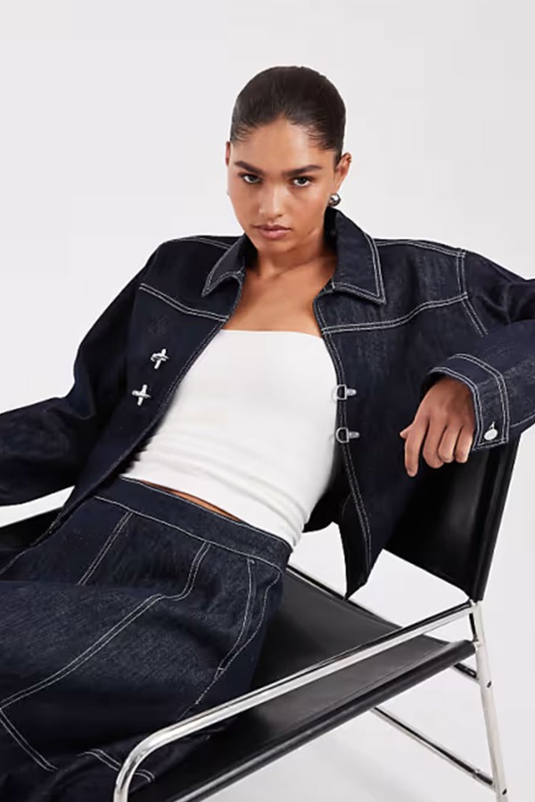 Co-Ord Contrast Stitch Denim Jacket With Fireman Clasp from JJXX 