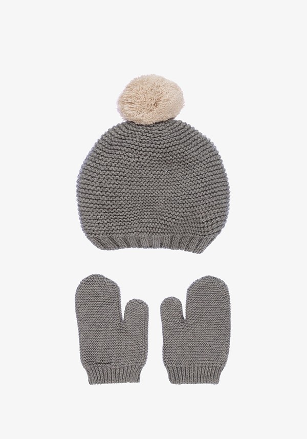 Grey Knitted Hat & Mittens Set from Babidu