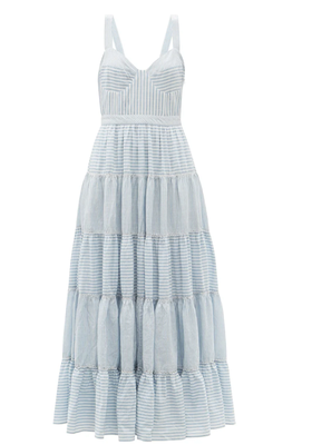 Story Tiered Striped Cotton-Voile Maxi Dress from LoveShackFancy