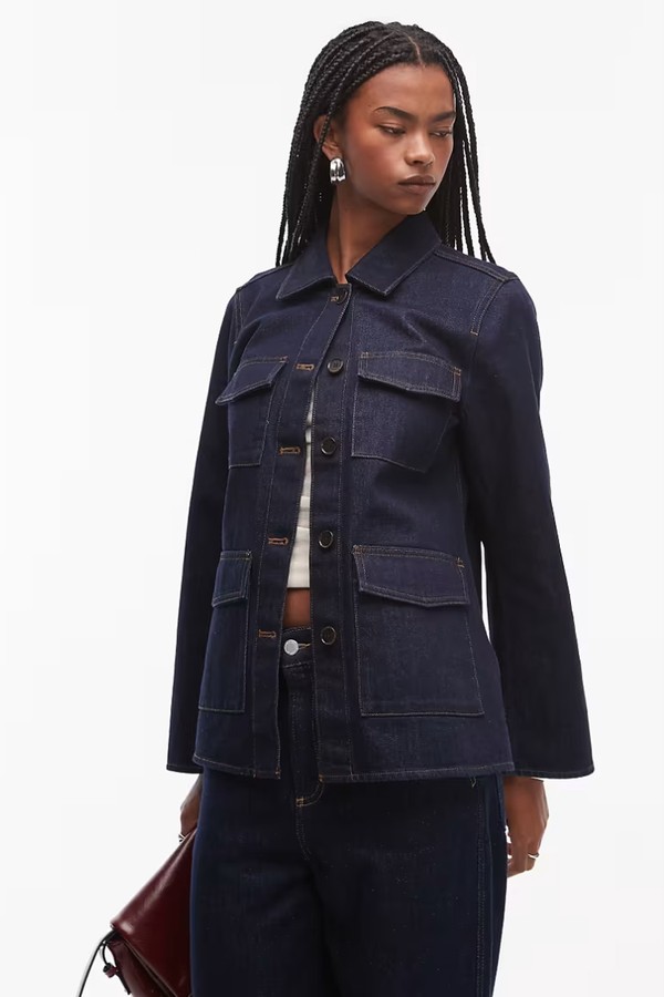 Denim Shacket With Contrast Thread Front Patch Pockets from ARKET