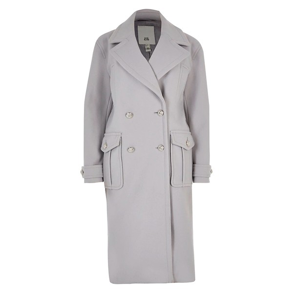 Grey Double Breasted Longline Utility Coat