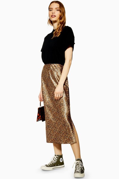 Leopard Print Satin Bias Skirt